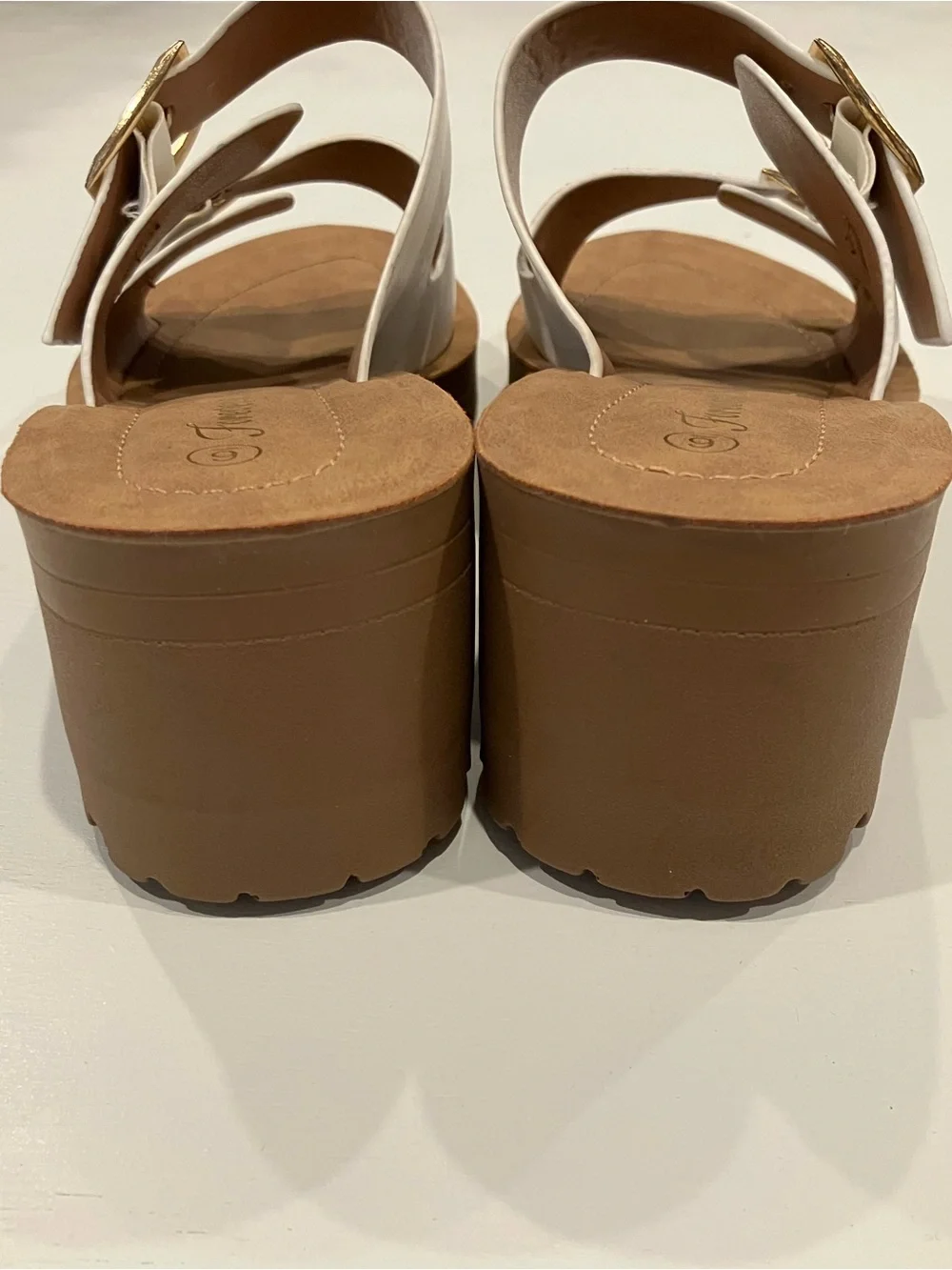 White Buckle-Detail Slide Heels